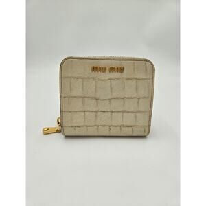 MU369 Miu Miu Crocodile Embossed Compact Zippy Wallet